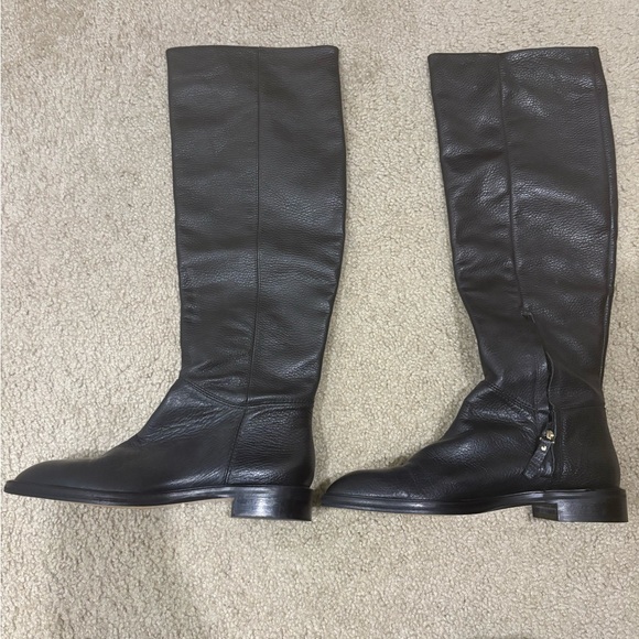 Massimo Dutti Boots Flat Black Knee High Leather - Picture 8 of 9